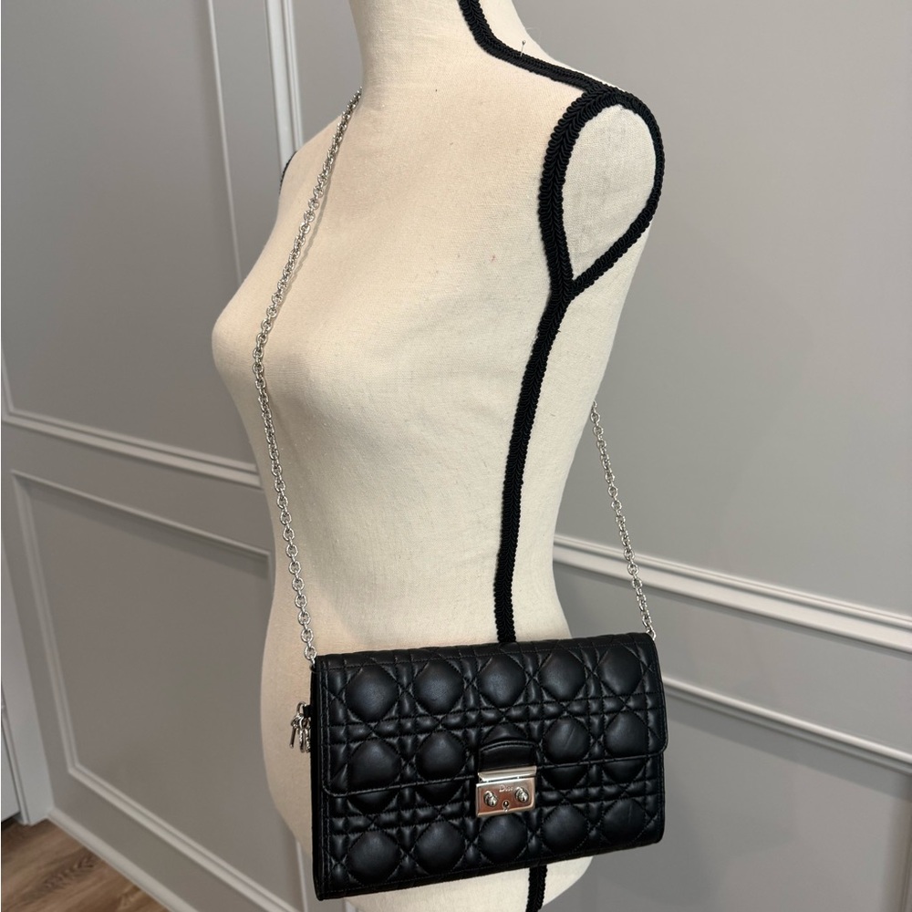 Dior Promenade Pouch in Black Cannage Lambskin with Silver Hardware